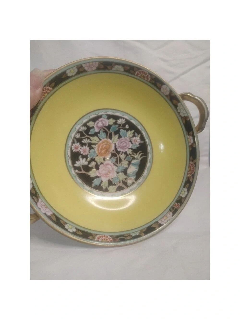 Nippon Hand Painted Floral Yellow Pedestal Serving Bowl